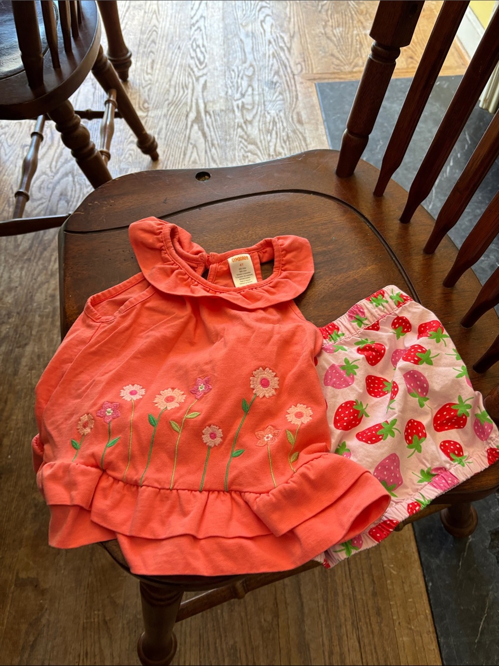Gymboree Coral Floral Ruffle Top with Strawberry Print Shorts